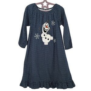 Smocked Blessings Olaf Frozen Dress Girls 7 Blue Polka Dot Disney Ruffle Cotton